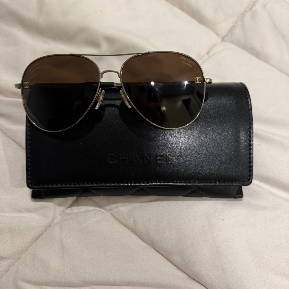 Gold Frame Chanel Aviator Sunglasses